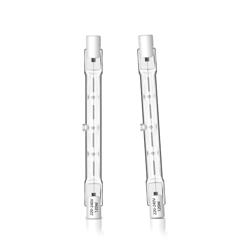 Caldarax 2 Stück R7s Halogen Leuchtmittel 118MM 120W 230V, R7S Halogenstablampe Dimmbar, 1800LM 2700K Warmweiß R7s Halogenstab, Linear Halogen J118 R7s für Flutlichter, Landschaftsleuchten von Caldarax