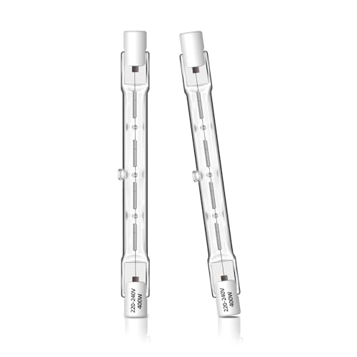 Caldarax 2 Stück R7s Halogen Leuchtmittel 118MM 400W 230V, R7S Halogenstablampe Dimmbar, 7500LM 2700K Warmweiß R7s Halogenstab, Linear Halogen J118 R7s für Flutlichter, Landschaftsleuchten von Caldarax