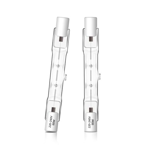 Caldarax 2 Stück R7s Halogen Leuchtmittel 78MM 80W 230V, R7S Halogenstablampe Dimmbar, 1400LM 2700K Warmweiß R7s Halogenstab, Linear Halogen J78 R7s für Flutlichter, Landschaftsleuchten von Caldarax