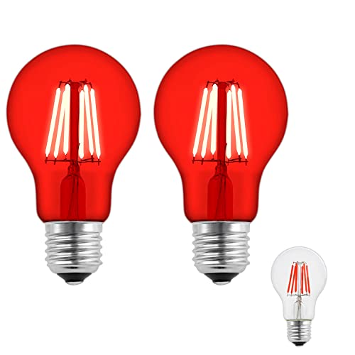 Caldarax 2er Pack E27 Rot LED Glühbirnen 6W, Ersatz für 60W Glühlampe, 600 Lumen, A60, Klare Filament LED-Lampen, Farbige Glühbirne, für Hochzeit Halloween Weihnachten Party Bar von Caldarax