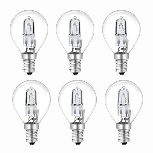 Caldarax 6 Stück Halogenlampe E14 28W Dimmbar, Warmweiß 2700K Kugel G45 Halogen Leuchtmittel AC 230V Klar Glas E14 28 Watt Halogen Glühbirne für Kronleuchter, Tischlampen von Caldarax