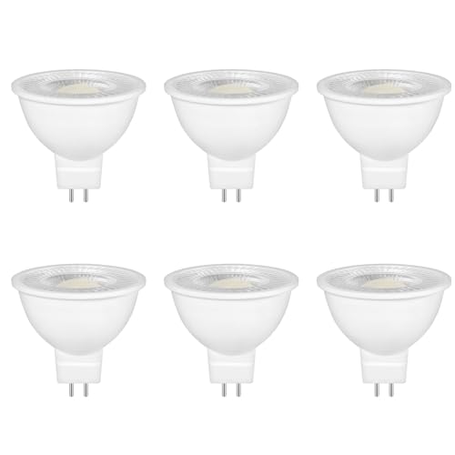 Caldarax 6 Stück GU5.3 MR16 LED 5W Lampe 12V, Ersetzt 50W Halogenlampe Spot Strahler, 6000K Kaltweiß LED Leuchtmittel, 500Lm, 38° Abstrahlwinkel, AC/DC 12V LED Spot MR16, Nicht Dimmbar von Caldarax