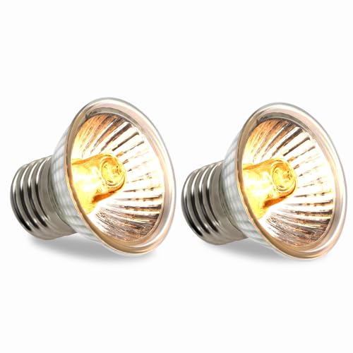 Caldarax Schildkröte Wärmelampe, 50W UVA UVB Reptilien Wärmelampe Terrarium E27 Dimmbar Halogen Glühlampe Heizlampe für Reptilien, Schildkröten, Eidechsen, Schlangen, 220-240V, 2 Stück von Caldarax