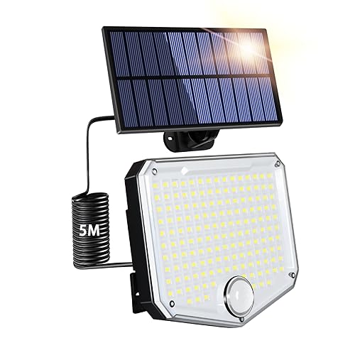 Caldarax Solarlampen für Außen, 153 LEDs Solarleuchte Aussen mit Bewegungsmelder, IP65 Wasserdichte, 3 Modi Solar Wandleuchte für Garten mit 5m Kabel, 120° Beleuchtungswinkel von Caldarax