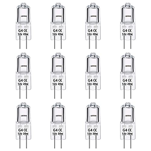 Caldarax 12 Stück G4 Halogen Stiftsockellampe Kapsel Lampe, 12V 20 Watt, 2700K Warmweiß, 280 LM, Dimmbar, G4 Niedervolt-Halogenlampen, für Dunstabzugshauben, Schrankbeleuchtung von Caldarax