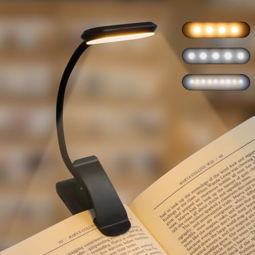 Schwarz Leselampe Buch Klemme, USB Wiederaufladbare Buchlampe mit 9 LEDs, 3 Farbtemperatur Modi(Warm/Kühl/Natürlich), Stufenlose Helligkeit Klemmlampe, 360° Flexibel, für Nachtlesen ins Bett, Computer von Caldarax