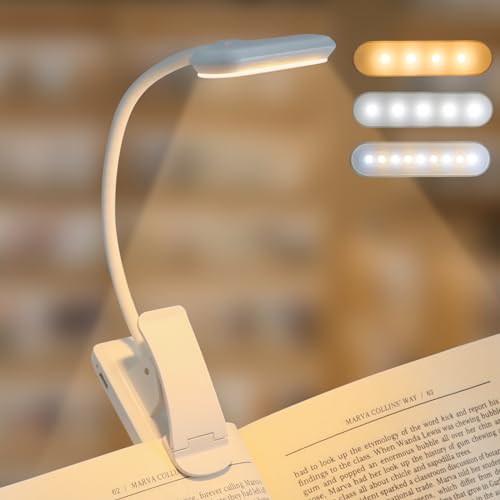 Weiß Leselampe Buch Klemme, USB Wiederaufladbare Buchlampe mit 9 LEDs, 3 Farbtemperatur Modi(Warm/Kühl/Natürlich), Stufenlose Helligkeit Klemmlampe, 1.8W, für Nachtlesen ins Bett, Computer von Caldarax