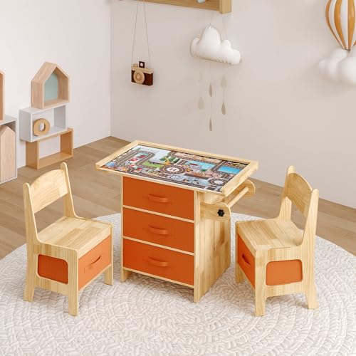 Caldion Kinder-Tisch-und-Stuhl-Set,Kindermöbel,Natürlicher Holzschreibtisch,Kinderschreibtisch und Stuhl Set, 70x54x40 cm von Caldion