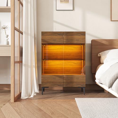 Caldion Moderner Vitrinenschrank mit Beleuchtung, Glasvitrine mit 2 Glastüren, Dunkelbraun von Caldion