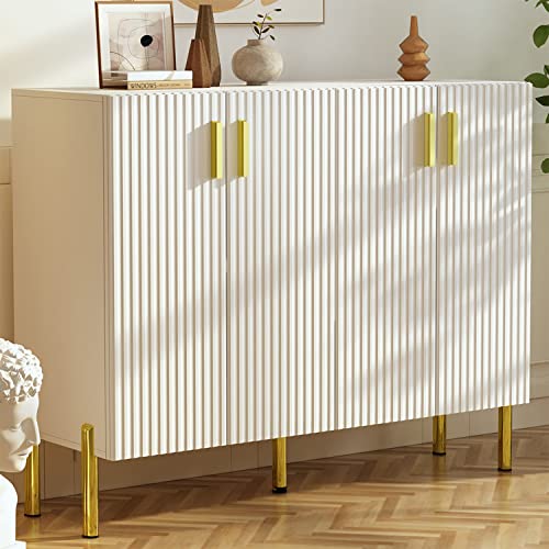 Caldion Modernes Sideboard Wohnzimmer mit 4 Türen Küchenschrank Holz Beistellschrank, Anrichte, mit Goldfarbenen Metallbeinen Eingangsschrank Für Esszimmer weiß von Caldion