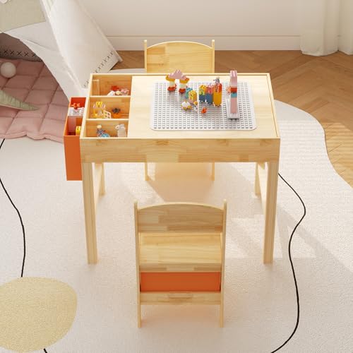 Caldion Kinderschreibtisch mit 2 Hockern, Kindertisch und Stuhlset, Kinderspieltisch,aus Naturholz gefertigt,für den Gebrauch zu Hause und in der Schule geeignet,Kiefernholz,70x49x56cm von Caldion