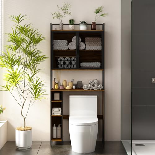 Über-Toilettenregal 80x25x180 cm,Überbauschrank,Badezimmerregal mit Gittertüren,Toilettenschrank mit verstellbarer Ablage,Toilettenregal aus MDF und Metall,Aufbewahrungsregal für WC oder Waschmaschine von Caldion