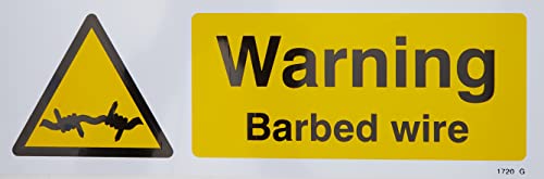 Caledonia Signs 11720G englisches Warnschild :Warning Barbed wired“, starrer Kunststoff, G: 300 x 100 mm von Caledonia Signs