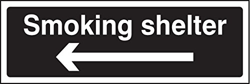 Caledonia Schilder 13257 G Smoking Shelter Pfeil links weiß/schwarz Zeichen, starrer Kunststoff, G: 300 mm x 100 mm von Caledonia Signs