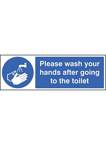 Caledonia Schilder 15424G Schild "Please wash your hands after going to toilet", starrer Kunststoff, 300 mm x 100 mm von Caledonia Signs