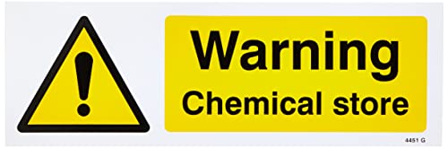 Caledonia Signs Warnschild mit Aufschrift „Warning Chemical Store“, selbstklebendes Vinyl, 300 x 100 mm von Caledonia Signs