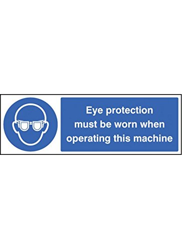 Caledonia Signs 25005E Augenschutz muss getragen werden, wenn die Maschine betrieben wird, selbstklebendes Vinyl, 200 mm x 150 mm von Caledonia Signs