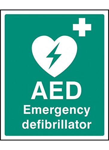 Caledonia Signs 26053H Warnschild mit englischer Aufschrift"AED Emergency Defibrillator", selbstklebendes Vinyl, 300 mm x 250 mm von Caledonia Signs