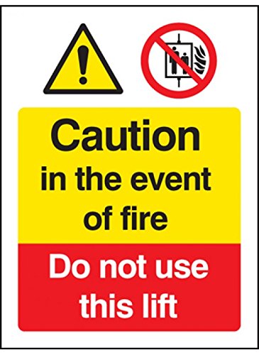 Caledonia Signs 11213H Warnschild "Caution in the Event of Fire, do not use this lift Schild, starrer Kunststoff, H: 300 mm x 250 mm von Caledonia Signs