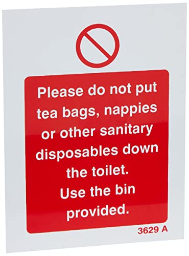 Caledonia Signs 13629 englisches Schild „Please do Not Put Tea Bag etc. Down Toilet use Bin Provided“, 100 x 75 mm, starrer Kunststoff von Caledonia Signs