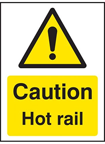 Caledonia Signs 14286A Warnschild "Caution Hot Rail", 100 mm x 75 mm, starrer Kunststoff von Caledonia Signs
