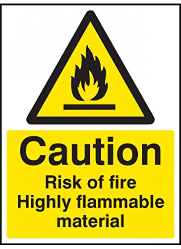 Caledonia Signs 14453E Warnschild ''Caution Risk of Fire-Highly flammable Material'', 200 mm x 150 mm, starrer Kunststoff von Caledonia Signs