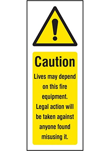 Caledonia Signs 21243S Warnschild "Caution Lives May Depend on Fire Equip", selbstklebendes Vinyl, 75 mm x 200 mm von Caledonia Signs