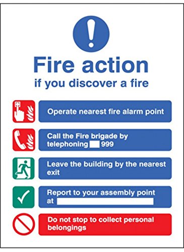 Caledonia Signs 21420E Fire Action Manuelles Zifferblatt ohne Lift Schild, selbstklebendes Vinyl, 200 mm x 150 mm von Caledonia Signs