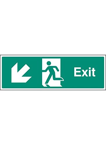 Caledonia Signs 22013G Hinweisschild "Exit-Down and Left Hinweis", selbstklebendes Vinyl, 300 mm x 100 mm von Caledonia Signs
