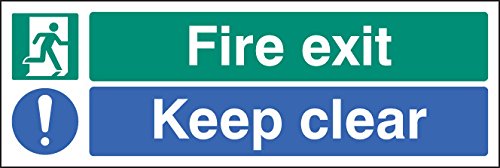 Caledonia Signs 22062G Schild Fire Exit Keep Clear, selbstklebendes Vinyl, 300 mm x 100 mm von Caledonia Signs