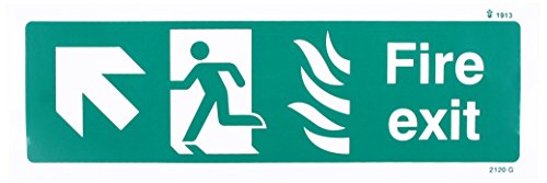 Caledonia Signs 22120G Schild Fire Exit Arrow Up Left Htm, selbstklebendes Vinyl, 300 mm x 100 mm von Caledonia Signs