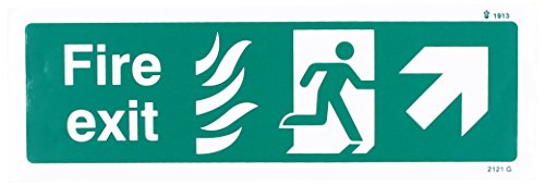 Caledonia Signs 22121G Schild Fire Exit Pfeil nach oben rechts, selbstklebend, Vinyl, 300 mm x 100 mm von Caledonia Signs