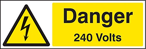 Caledonia Signs 24001G Danger 240V Schild, selbstklebendes Vinyl, 300 mm x 100 mm von Caledonia Signs