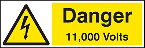 Caledonia Signs 24005G Danger 11000V Schild, selbstklebendes Vinyl, 300 mm x 100 mm von Caledonia Signs