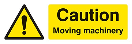Caledonia Signs 24226G Warnschild mit Aufschrift "Caution Moving Machinery Machinery", selbstklebendes Vinyl, 300 mm x 100 mm von Caledonia Signs