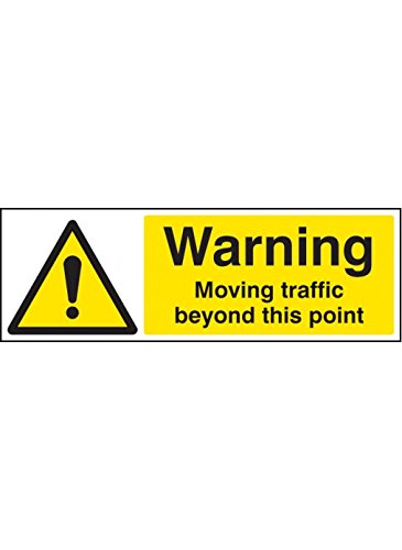 Caledonia Signs 24491G Warnschild"Warning Moving Traffic Beyond This Point", selbstklebendes Vinyl, 300 mm x 100 mm von Caledonia Signs