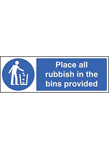 Caledonia Signs 25402G „All Rubbish in Bins Provided“ Schild, selbstklebendes Vinyl, 300 mm x 100 mm von Caledonia Signs