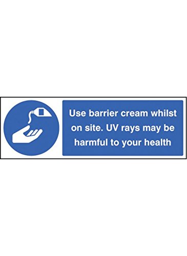 Caledonia Signs 25458G Use Barrier Cream Whilst on site UV Rays may be harmful to Your Health Schild, selbstklebendes Vinyl, 300 mm x 100 mm von Caledonia Signs