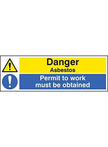 Caledonia Signs 26272G Schild"Danger Asbest Permit to Work must be Obtained", selbstklebendes Vinyl, 300 mm x 100 mm von Caledonia Signs