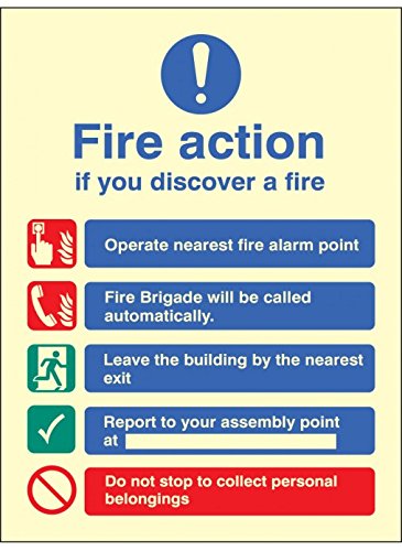 Caledonia Signs 41429H"Fire Action Auto Dial without Lift" Schild, Foto, leuchtend, selbstklebendes Vinyl, 300 mm x 250 mm von Caledonia Signs
