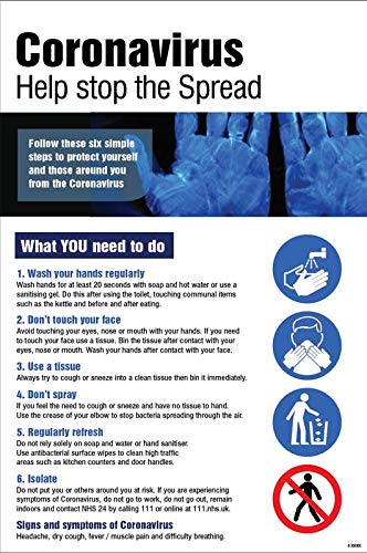 Coronavirus Poster "Help Stop the Spread", 420 x 594 mm, Kunstpapier von Caledonia Signs