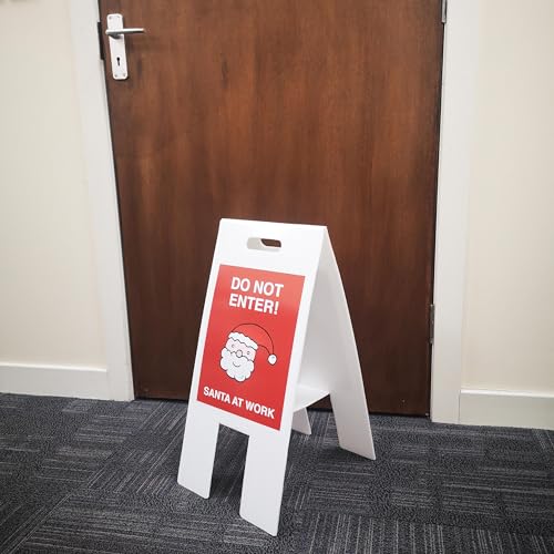 "Do not enter – Weihnachtsmann/Elfen bei der Arbeit", doppelseitig, freistehendes Bodenschild (4 mm geriffeltes Polypropylen) von Caledonia Signs