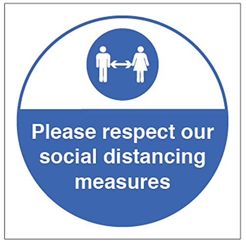 Caledonia Signs 28264F „Please respect our social distance measures“, selbstklebender Vinyl-Aufkleber (200 x 200 mm, quadratisch) von Caledonia Signs