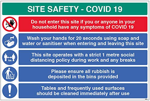 Site Safety COVID19 – Händewaschen, 1 mpoliger Mülleimer, saubere Oberflächen – 4 mm geriffelt, 900 x 600 mm von Caledonia Signs