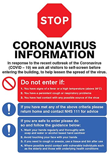 Stop Attention All Visitors In Responto the recent outbreak of the Coronavirus Poster, 420 x 594 mm, Kunstpapier von Caledonia Signs