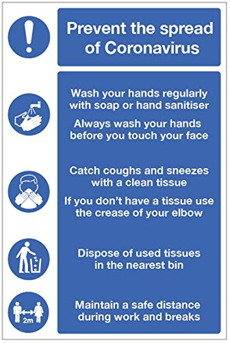 Verhindern Sie die Ausbreitung von Coronavirus-Zeichen – Hände waschen, Taschentücher verwenden, Mülleimer verwenden, 2 m soziale Distanz aufrechterhalten von Caledonia Signs