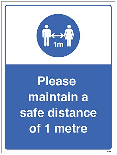 Vinyl-Aufkleber „Please keep a safe distance of 1 Meter“, selbstklebend, 250 x 300 mm von Caledonia Signs