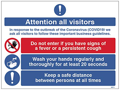 Warnschild „Attention all visitors In Response to the latest outbreak of the Coronavirus“, halbstarr, PVC, 250 x 300 mm von Caledonia Signs