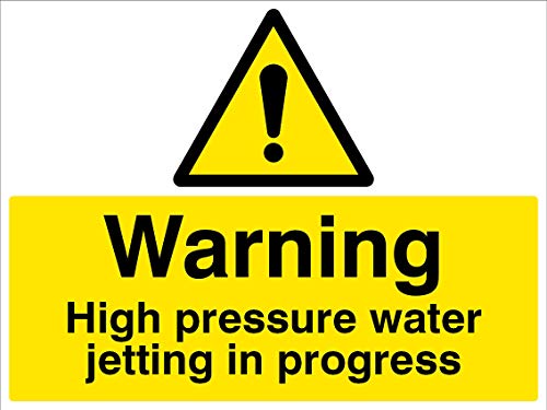 Warnschild "Warning High Pressure water jetting in progression", starres PVC von Caledonia Signs