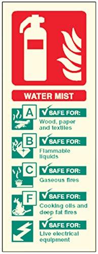 Warnschild "Water Mist Extinguisher Identifizierung", nachleuchtend, starr von Caledonia Signs